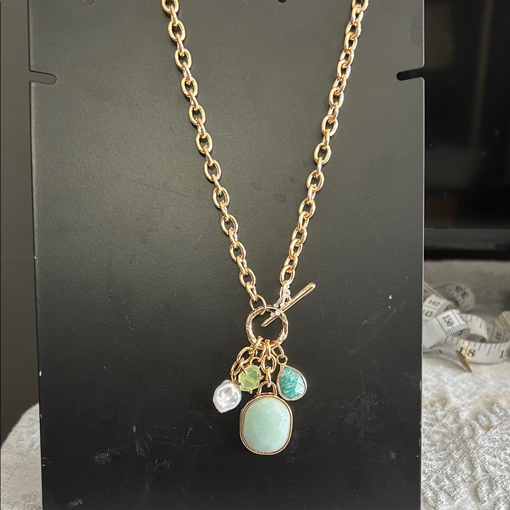 Cato Elegant Gold Pendant Necklace With Gemstone Charms New 25$